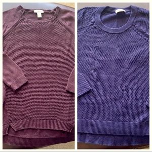 Navy and wine colored Loft sweaters